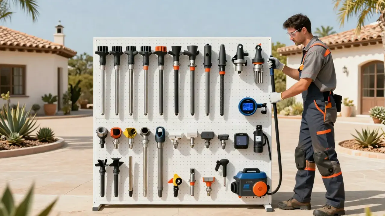 Drain Cleaning in Lake Forest, California: pristine stack of various drain cleaning auger heads and attachments, neatly